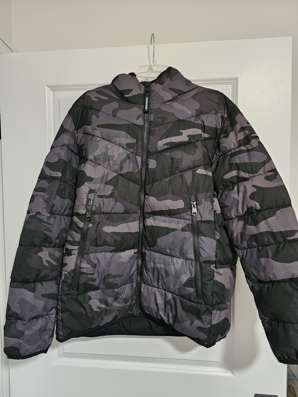 Calvin Klein Boy's Black & Gray Camo Puffer Jacket with Hood